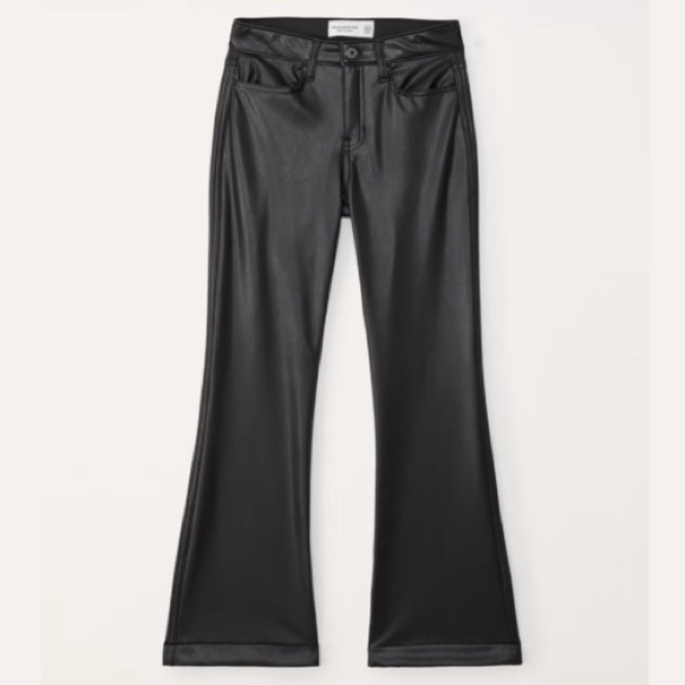 Abercrombie Kids Black High Rise Faux Leather Flare Pants Girls 5/6 Long